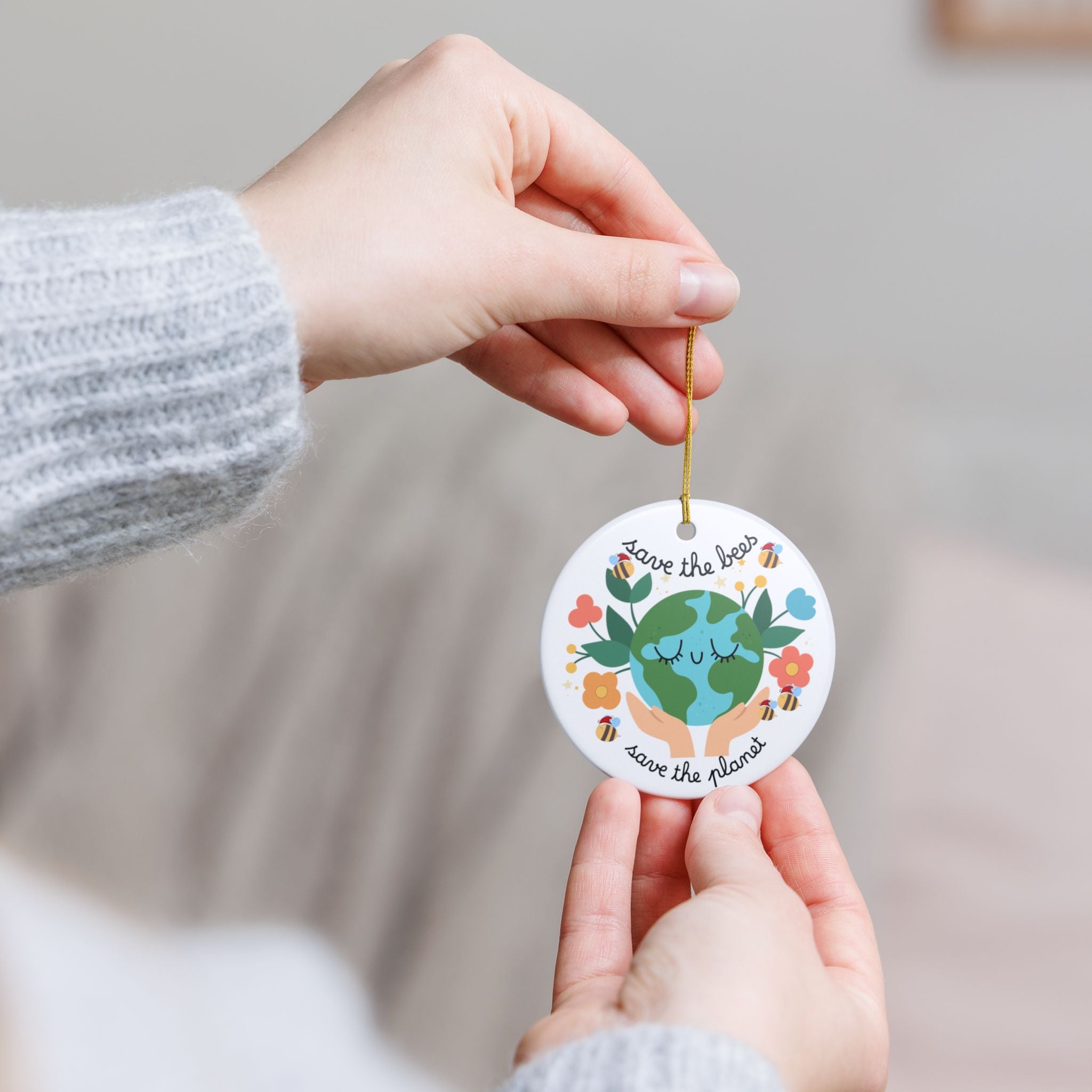 Save the Bees Ceramic Ornament — Eco-Friendly