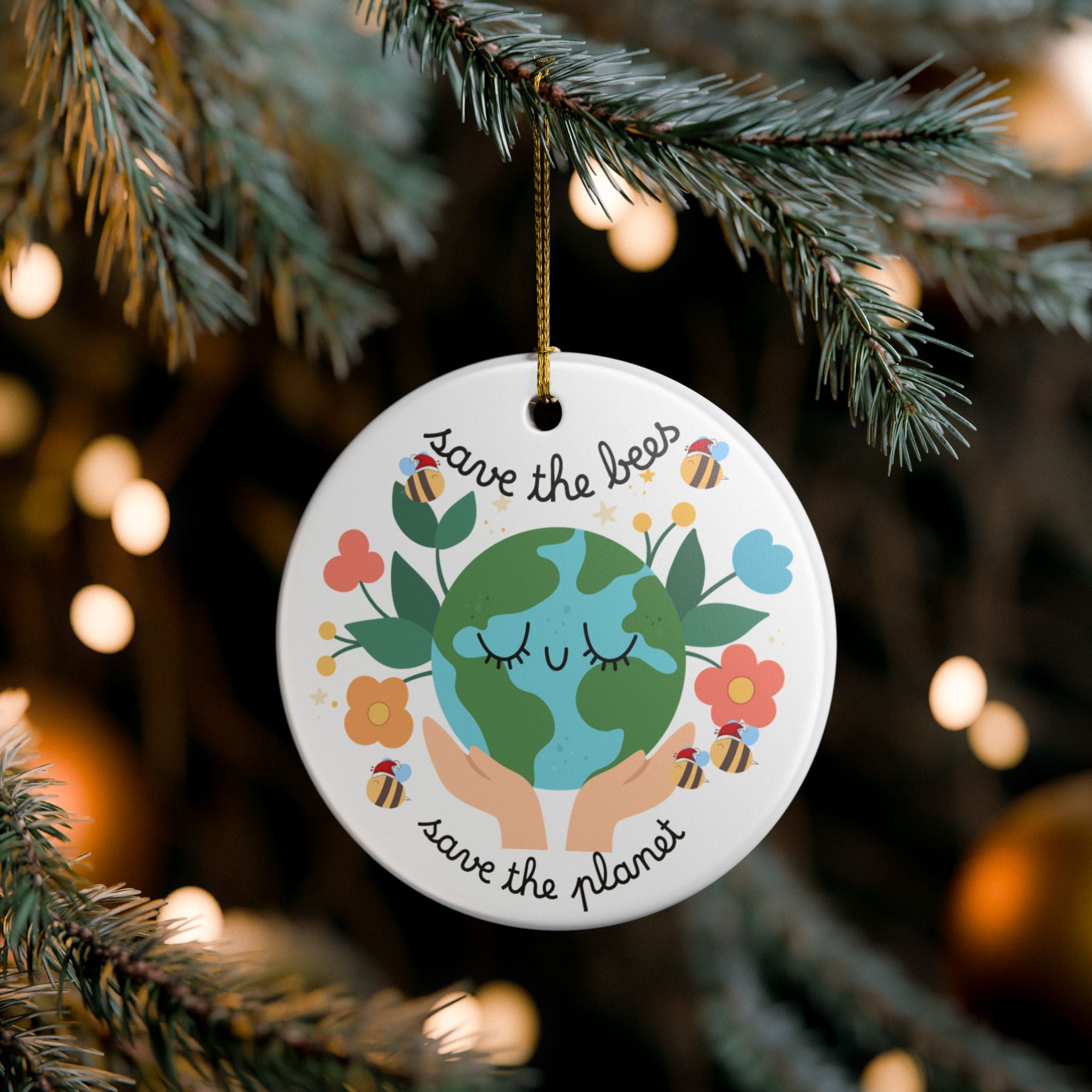 Save the Bees Ceramic Ornament — Eco-Friendly